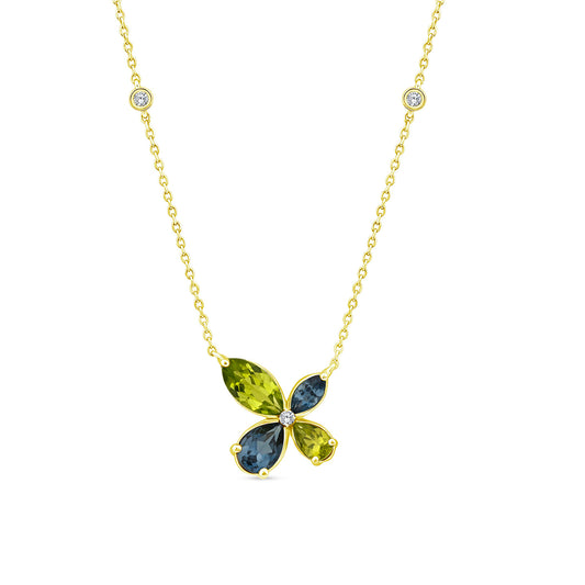 9K Solid Gold Vivid Peridot & Blue Topaz Necklace