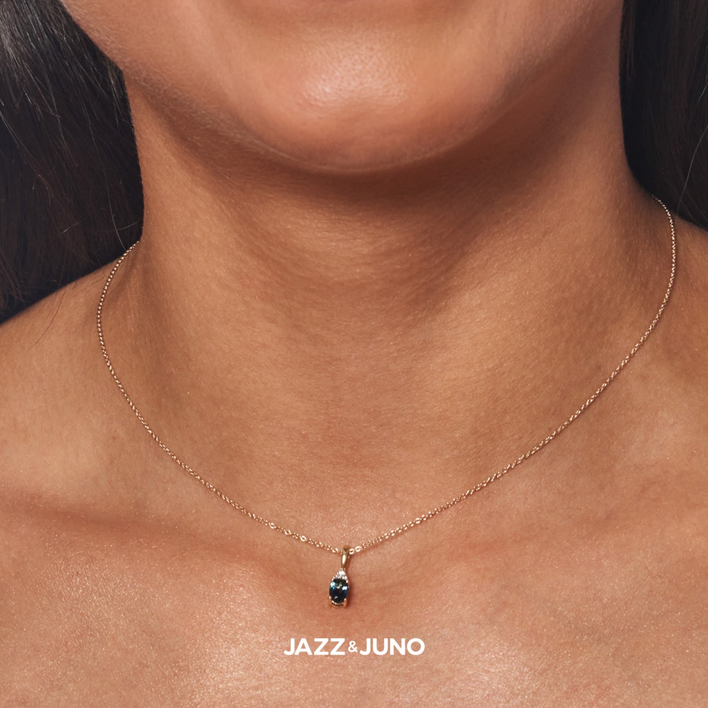 9K Solid Gold Blue Topaz Necklace