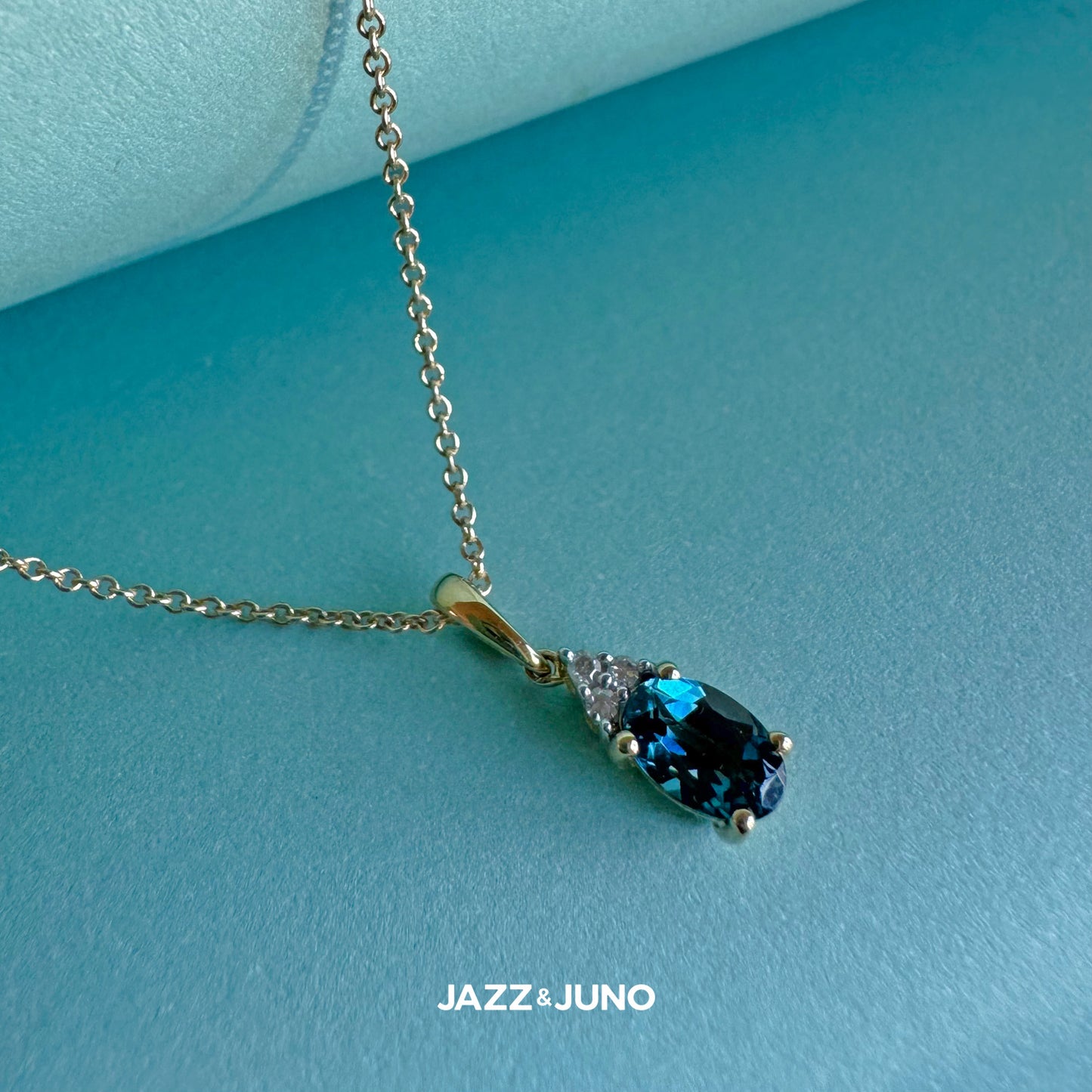 9K Solid Gold Blue Topaz Necklace