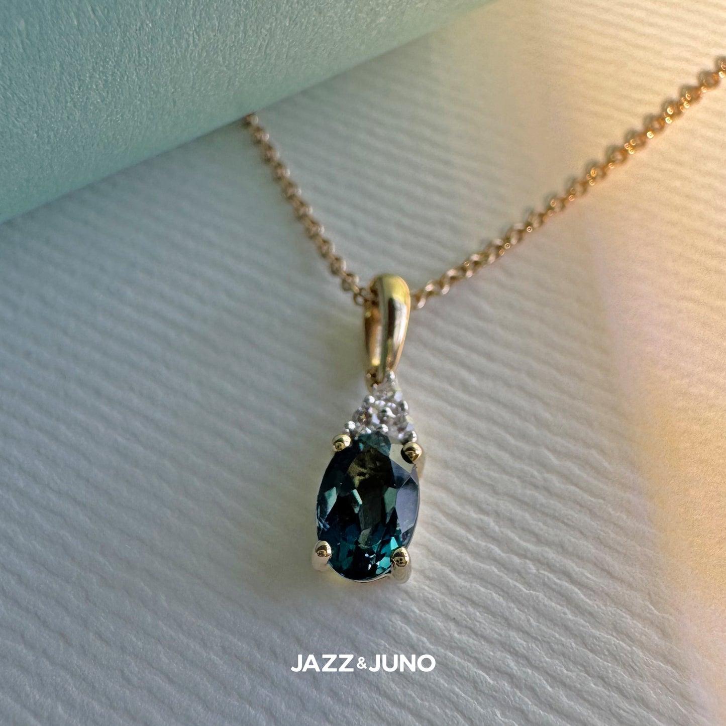 9K Solid Gold Blue Topaz Necklace