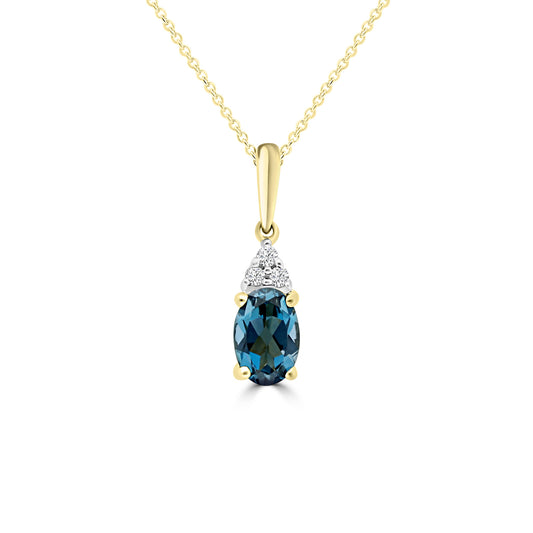 9K Solid Gold Blue Topaz Necklace