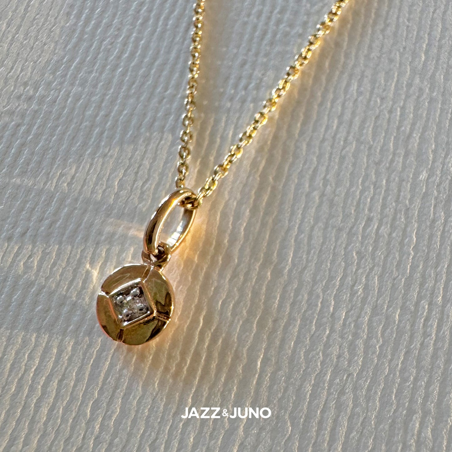 9K Solid Gold Diamond Disc Necklace