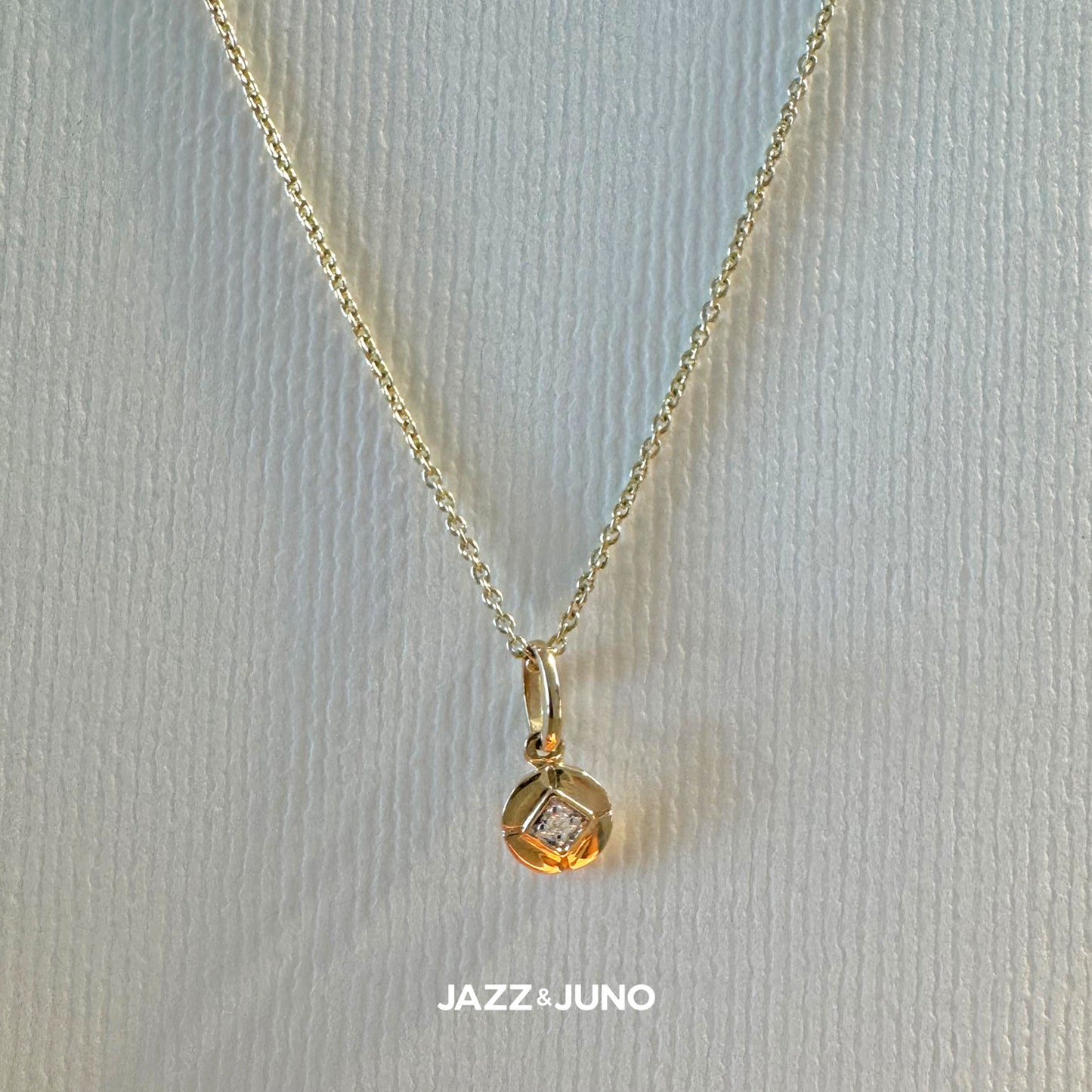 9K Solid Gold Diamond Disc Necklace