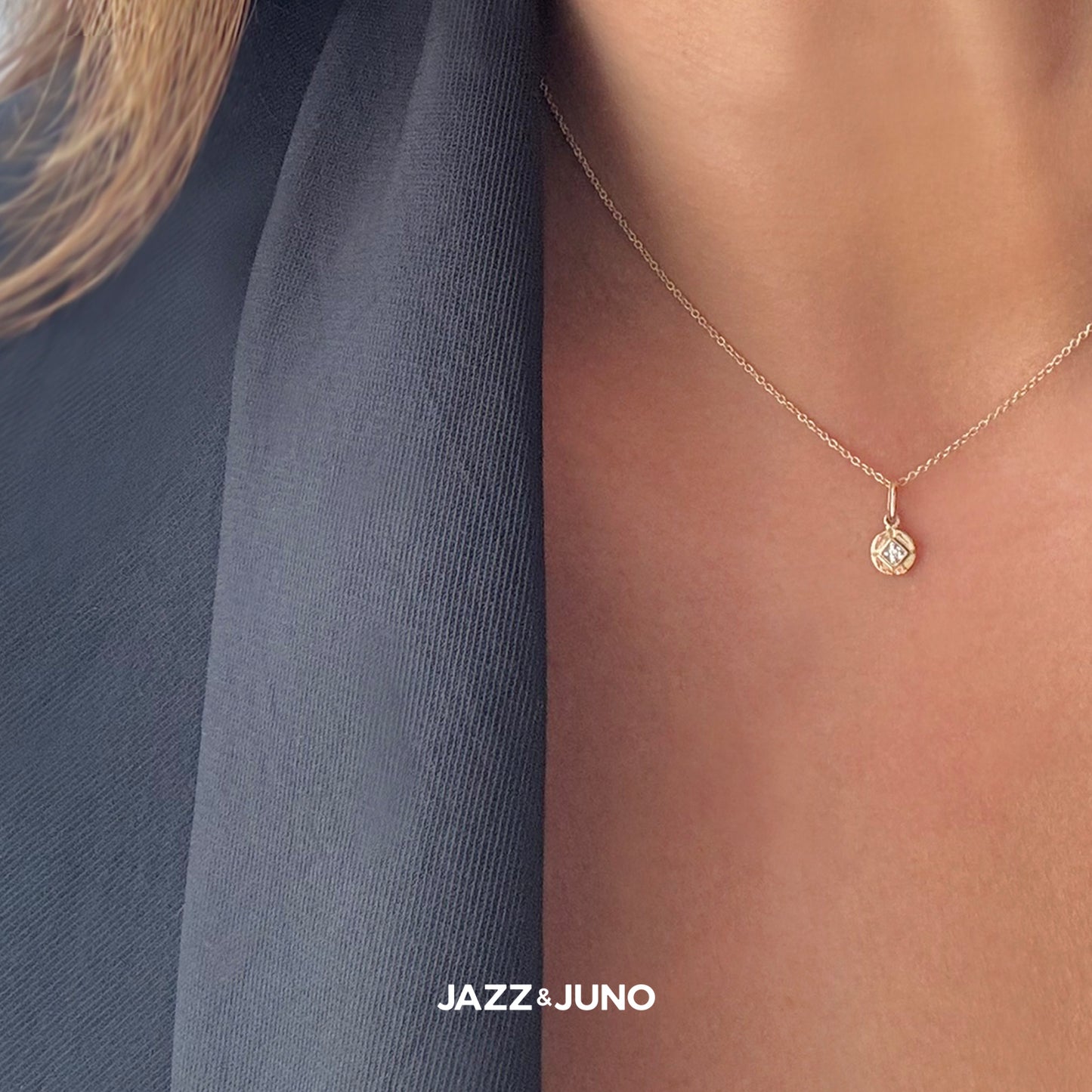 9K Solid Gold Diamond Disc Necklace