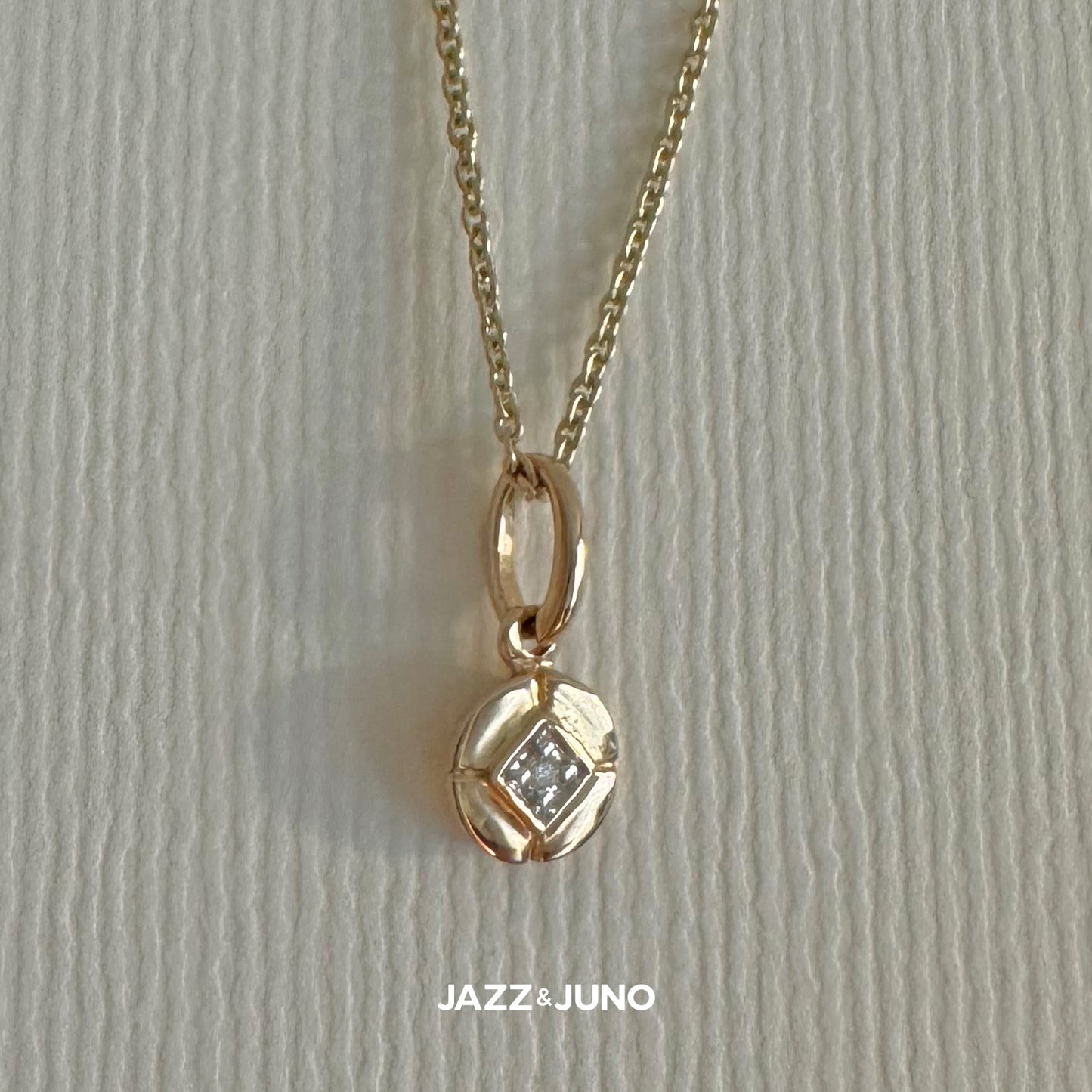 9K Solid Gold Diamond Disc Necklace